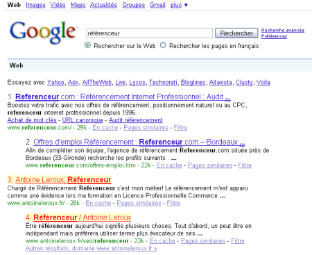 référenceur dans les serp de Google