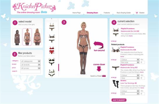 Knickerpicker essayage sexy de lingerie féminine sur Internet Knickerpicker, visualisation de lingerie sur mannequins sexy mais virtuels