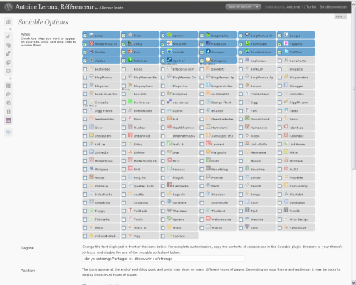 Admin du Plugin WordPress Sociable